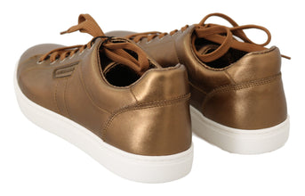 Gold Leather Mens Casual Sneakers Dolce & Gabbana