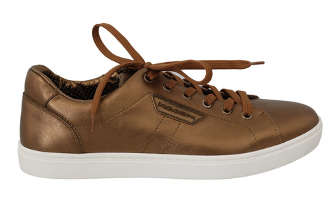 Gold Leather Mens Casual Sneakers Dolce & Gabbana