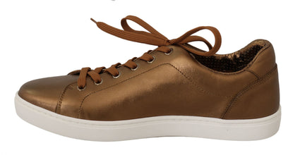 Gold Leather Mens Casual Sneakers Dolce & Gabbana