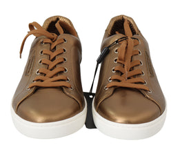 Gold Leather Mens Casual Sneakers Dolce & Gabbana