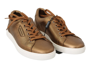 Gold Leather Mens Casual Sneakers Dolce & Gabbana
