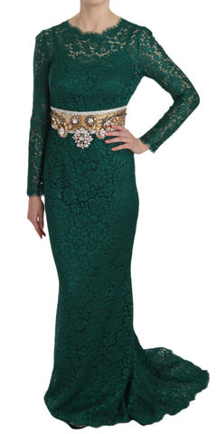 Crystal Gold Belt Lace Sheath Gown Dress Dolce & Gabbana
