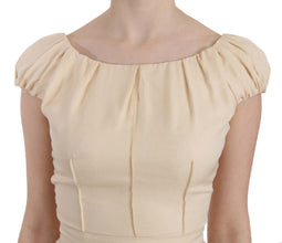 Beige Silk Column Cap Sleeve Gown Dress Dolce & Gabbana