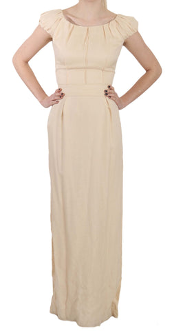 Beige Silk Column Cap Sleeve Gown Dress Dolce & Gabbana