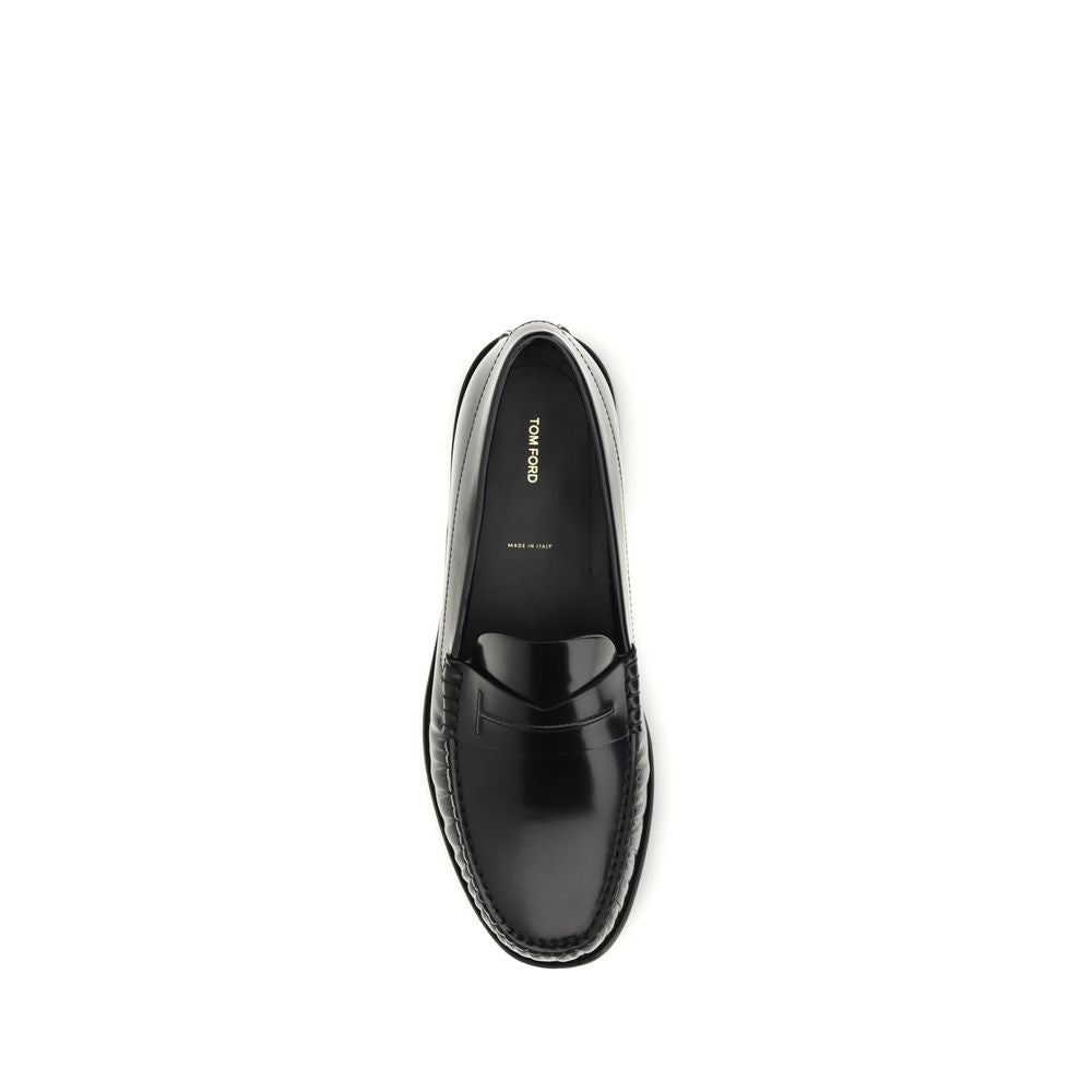 Tom Ford Black Calf Leather Bos Taurus Slip-On Loafers