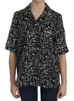 Black Musical Instrument Print Silk  Top Dolce & Gabbana