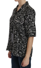 Black Musical Instrument Print Silk  Top Dolce & Gabbana