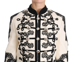 White Wool Black Floral Baroque Jacket Dolce & Gabbana