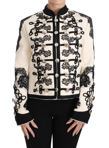 White Wool Black Floral Baroque Jacket Dolce & Gabbana