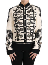 White Wool Black Floral Baroque Jacket Dolce & Gabbana