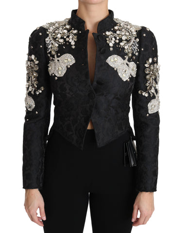 Black Jacquard Crystal Floral Jacket Dolce & Gabbana