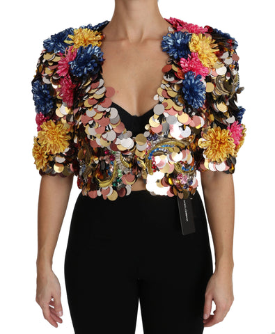 Crystal Sequined Floral Jacket Coat Dolce & Gabbana