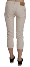 Beige Cotton Stretch Low Waist Skinny Cropped Capri Jeans Dondup