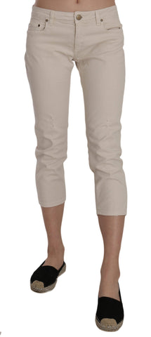 Beige Cotton Stretch Low Waist Skinny Cropped Capri Jeans Dondup