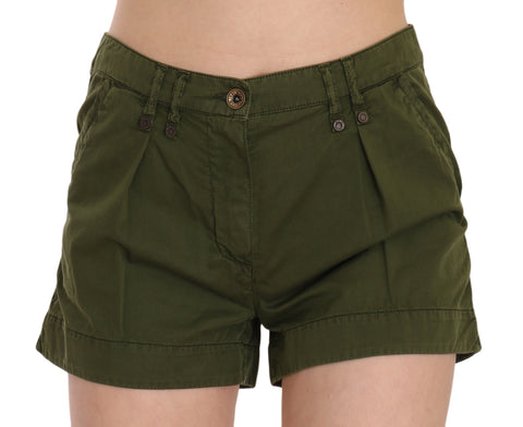 Green Mid Waist 100% Cotton Mini Shorts PLEIN SUD