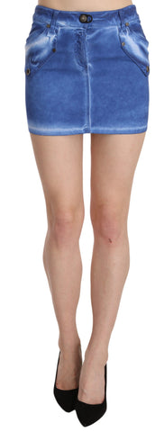 Blue Cotton Stretch Casual Mini Skirt PLEIN SUD