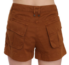 Brown Mid Waist Cotton Denim Mini Shorts PLEIN SUD