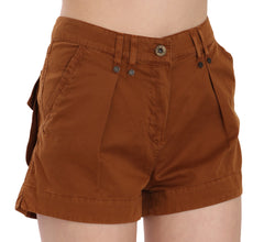 Brown Mid Waist Cotton Denim Mini Shorts PLEIN SUD