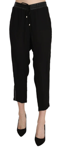 Black Polyester High Waist Cropped Trousers Pants Guess