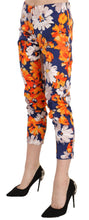 Blue Floral Print Skinny Slim Fit Trousers Pants LANACAPRINA
