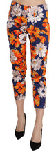 Blue Floral Print Skinny Slim Fit Trousers Pants LANACAPRINA