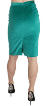 Green Solid Twill Knee Length Pencil Midi Skirt GF Ferre