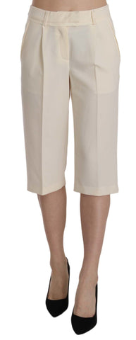 Cream Mid Waist Cotton Straight Cropped Pants Silvian Heach