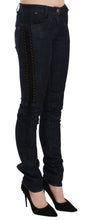 Blue Low Waist Skinny Trousers Braided String Pants Just Cavalli