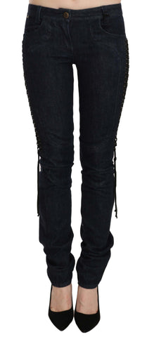 Blue Low Waist Skinny Trousers Braided String Pants Just Cavalli