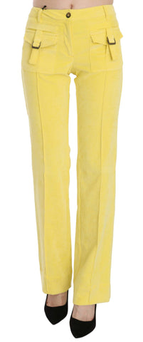 Yellow Corduroy Mid Waist Straight Trousers Pants Just Cavalli