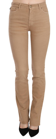 Brown Cotton Stretch Mid Waist Skinny Trousers Pants Just Cavalli