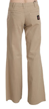 Beige Cotton Mid Waist Flared Trousers Pants Just Cavalli