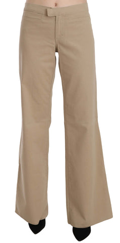 Beige Cotton Mid Waist Flared Trousers Pants Just Cavalli