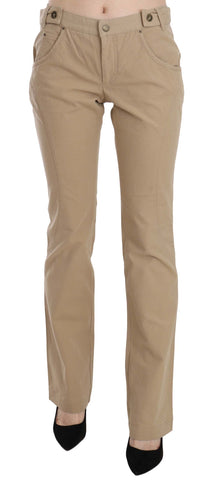 Beige Cotton Mid Waist Straight Trousers Pants Just Cavalli