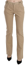 Beige Cotton Mid Waist Straight Trousers Pants Just Cavalli