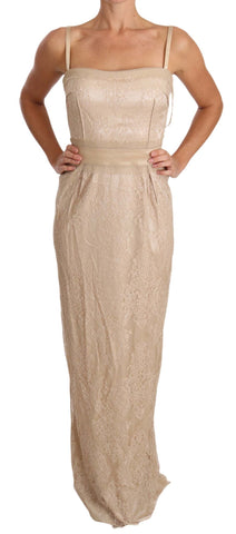 Beige Lace Spaghetti Strap Sheath Dress Dolce & Gabbana