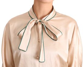 Beige Ribbon Silk Stretch Top Blouse Dolce & Gabbana