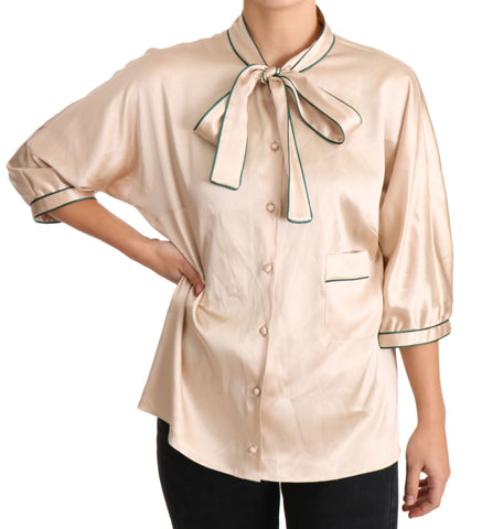 Beige Ribbon Silk Stretch Top Blouse Dolce & Gabbana