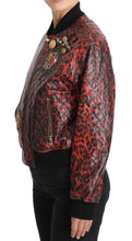 Red Leopard Button Crystal Leather Jacket Dolce & Gabbana
