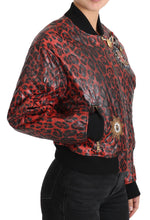 Red Leopard Button Crystal Leather Jacket Dolce & Gabbana
