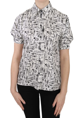 Trumpet Print Button Front Silk Top Blouse Dolce & Gabbana