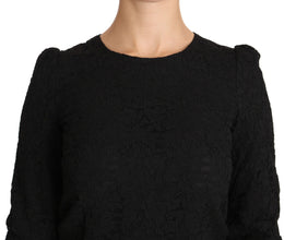 Black Floral Lace Zipper Top Blouse Dolce & Gabbana