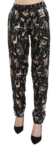 Black Jazz Club Print High Waist Tapered Pants Dolce & Gabbana