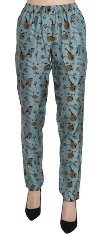 Blue Musical Instruments Print Tapered Pants Dolce & Gabbana