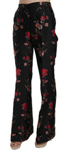 Floral Print Black Boot Cut Trouser Pants Dolce & Gabbana