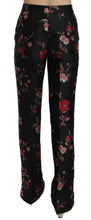 Floral Print Black Boot Cut Trouser Pants Dolce & Gabbana