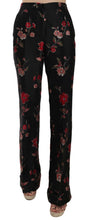 Floral Print Black Boot Cut Trouser Pants Dolce & Gabbana