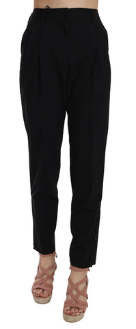 Black Button Pleated Tapered Trouser Pants Dolce & Gabbana