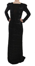 Black Silk Full Length Sequined Gown Dress John Richmond