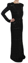Black Silk Full Length Sequined Gown Dress John Richmond